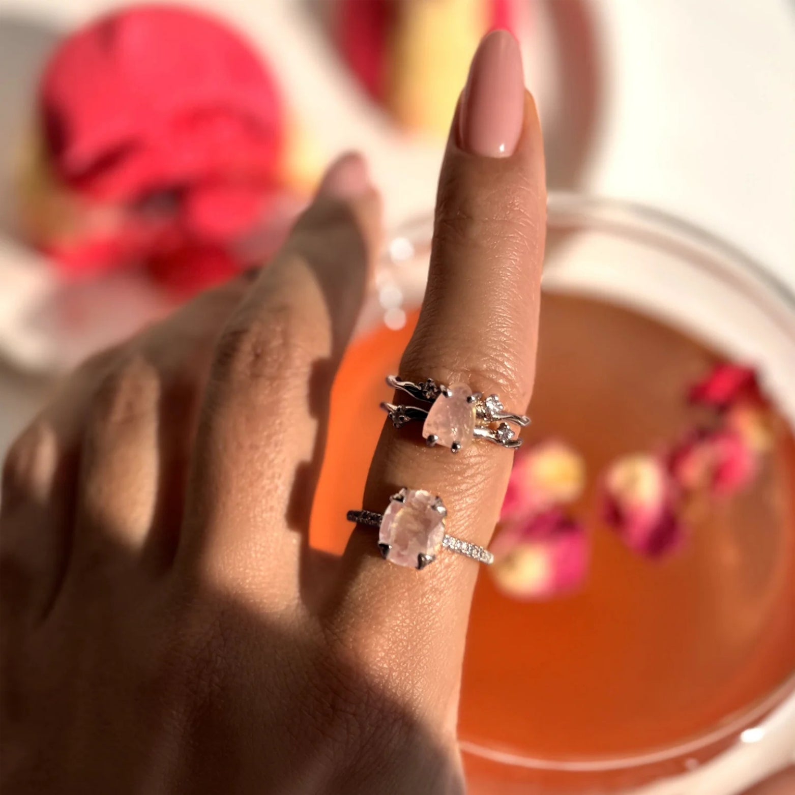Bague quartz rose - Soléa