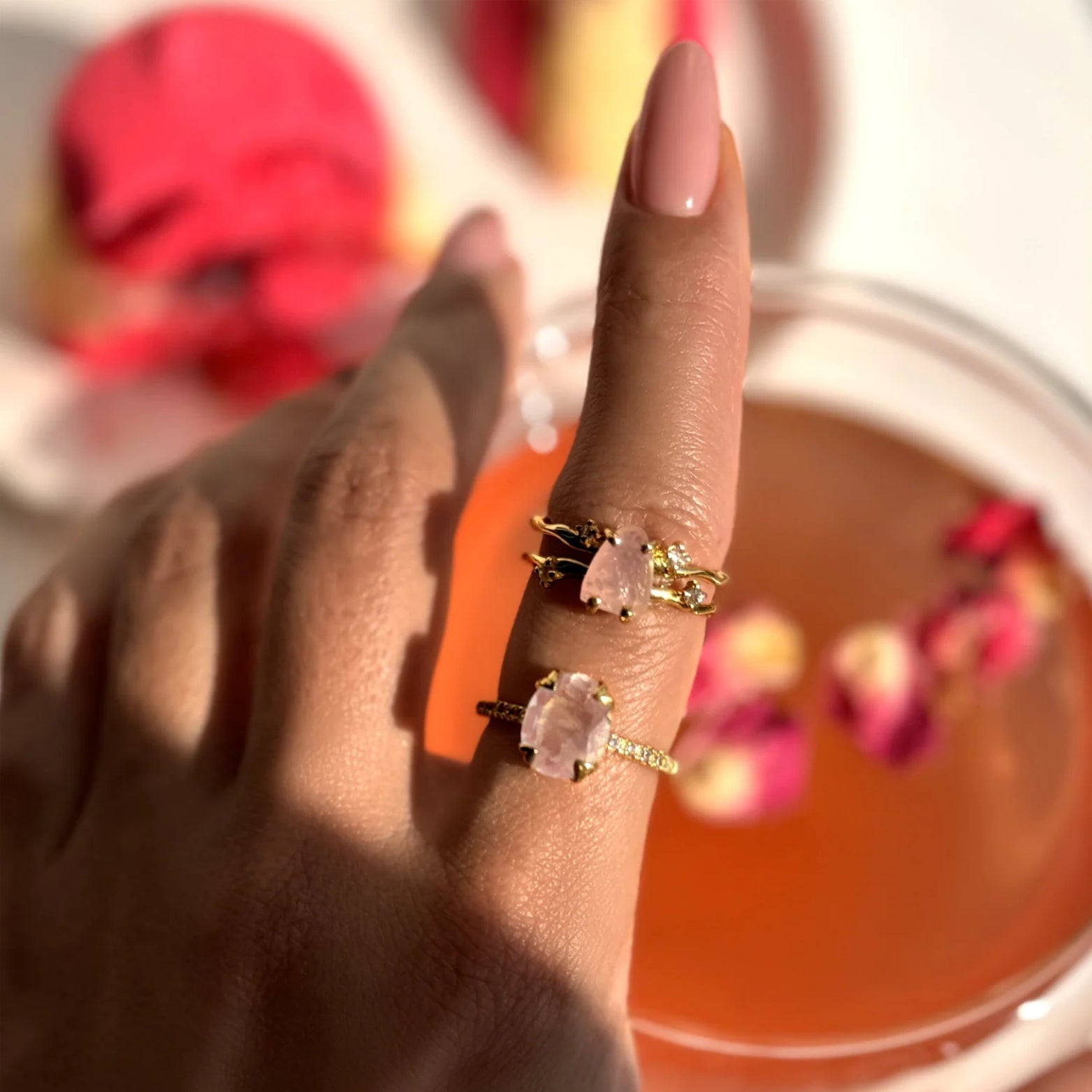 Bague quartz rose - Soléa